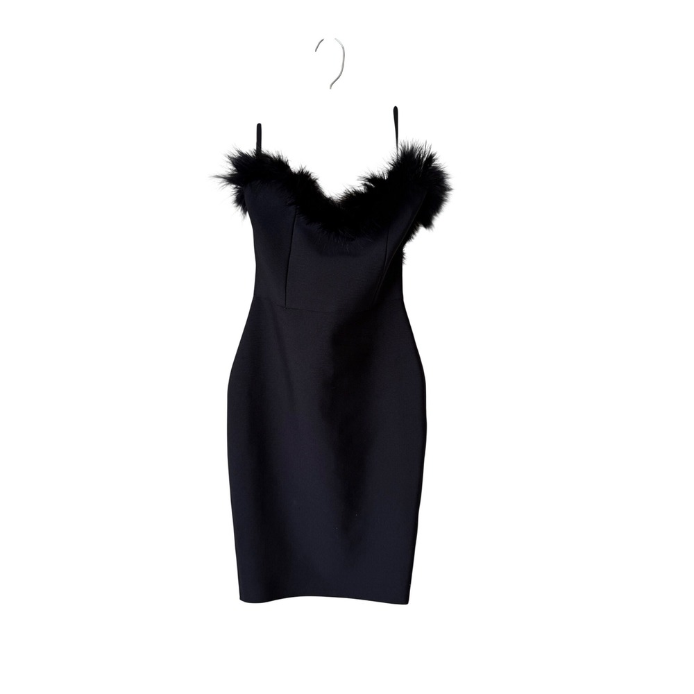 NWT Heiress Beverly Hills Black Feather Trim Bodycon‎ Mini Dress Size Small